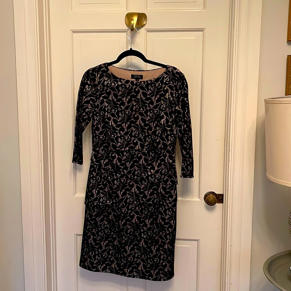 Tahari Black Lace and Shimmer Lining LBD with 3/4 Sleeve and Knee Length